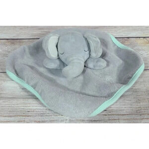 Cloud Island Terry Plush Elephant Lovey Washcloth Gray Mint Trim 9" x 9" 2019